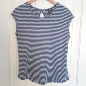 Tommy Bahama Cap Sleeve Cotton Striped Tee Keyhole Back Blue Gray Size M